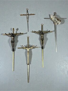Vintage Mixed Metal Crucifix Stick Pins - Gold & Silver Tone
